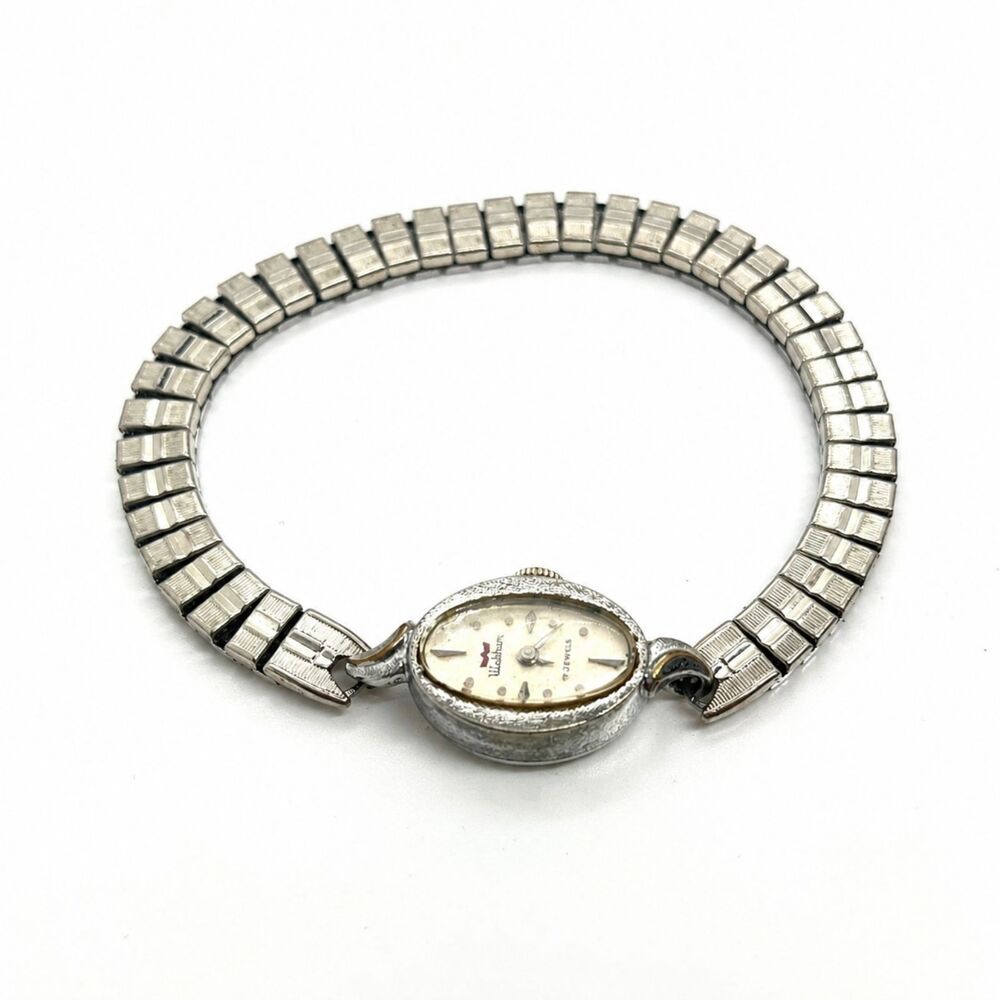VINTAGE WALTHAM WATCH 17 Jewels Ladies Oval Stretch Bracelet Parts Repair